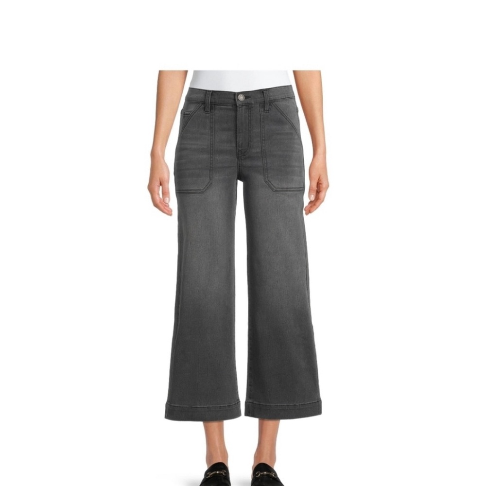 Time and Tru High-Rise Wide-Leg Crop Jeans in Charcoal‎